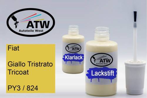 Fiat, Giallo Tristrato Tricoat, PY3 / 824: 20ml Lackstift + 20ml Klarlack - Set, von ATW Autoteile West.